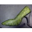 Silver Spun Overlay on Chartreuse Patent Pump